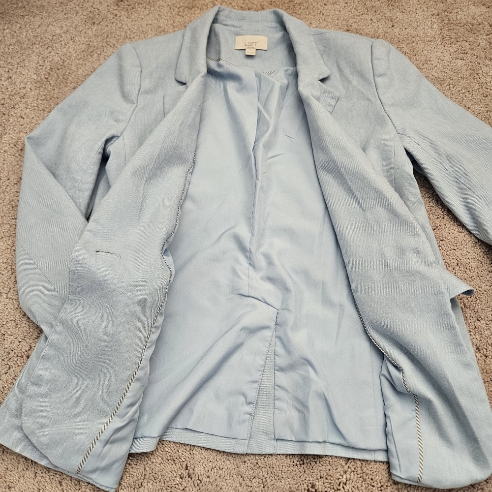 Loft Womens 4P Suit Casual Blazer Pastel Light Blue Spring Lightweight Cotton - Picture 5 of 7